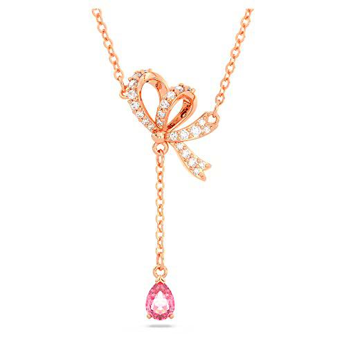 Swarovski Colgante en Y Volta, Lazo, Rosa, Baño tono oro rosa