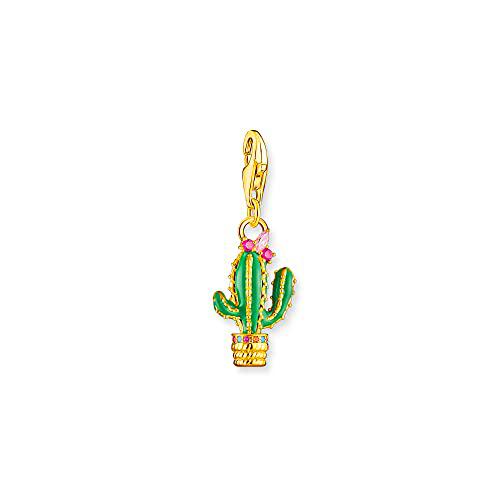 THOMAS SABO 1928-471-7 - Colgante de cactus verde de plata de ley 925 bañada en oro amarillo 750 con piedra y esmalte frío