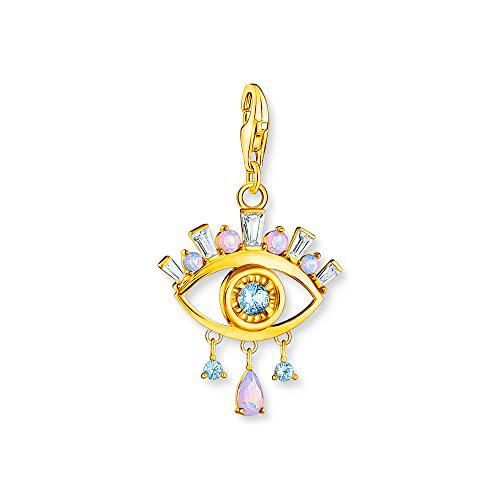 THOMAS SABO Colgante de ojo azul, plata de ley 925 bañada en oro amarillo 750