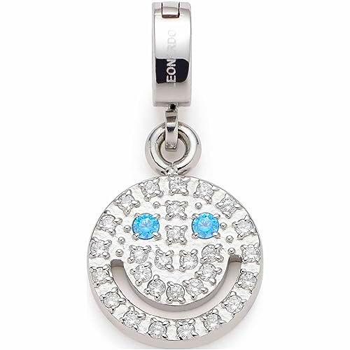 Leonardo Jewels Risa Clip&amp;Mix 023271 - Colgante de acero inoxidable con forma de emoticonos plateados con circonitas cúbicas