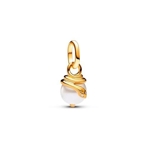 PANDORA ME Colgante mini con diseño de serpiente chapado en oro de 14 quilates con perla artificial lacada en blanco y circonitas cúbicas transparentes