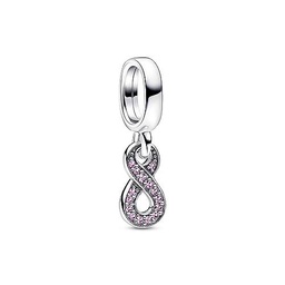 Pandora Moments Colgante con símbolo de infinito de plata de ley con cristal rosa cereza y rosa phlox