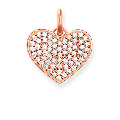 Thomas Sabo - Colgante corazón Pavé 925 Plata de Ley; 750 Oro Rosa de Oro Acanalado circonitas Pavé Blanco lbpe0022 - 416 - 14