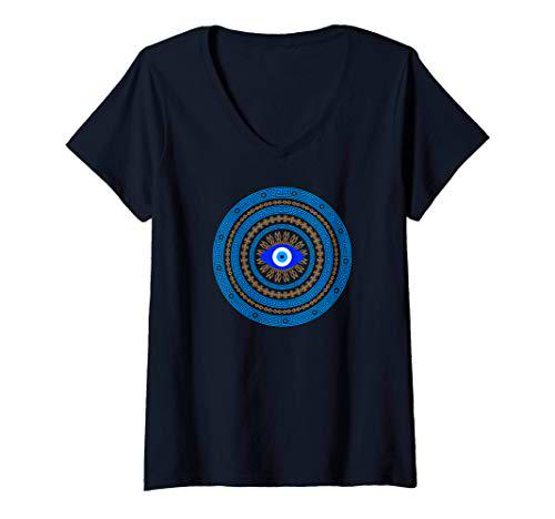 Mujer Encanto del mal de ojo para la protección Diseño estilo ojo Camiseta Cuello V