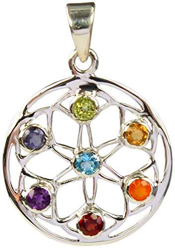 Colgante de piedras de los chakras, plata 925, mandala.