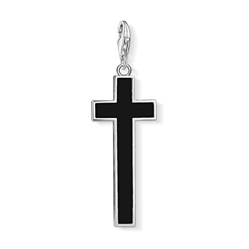 Thomas Sabo Colgante Charm Cruz Club de Mujer, Plata de Ley 925, Negro